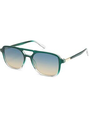 Women's Grey Green Trendy Rectangle Retro Aviator Sunglasses Elegant Design